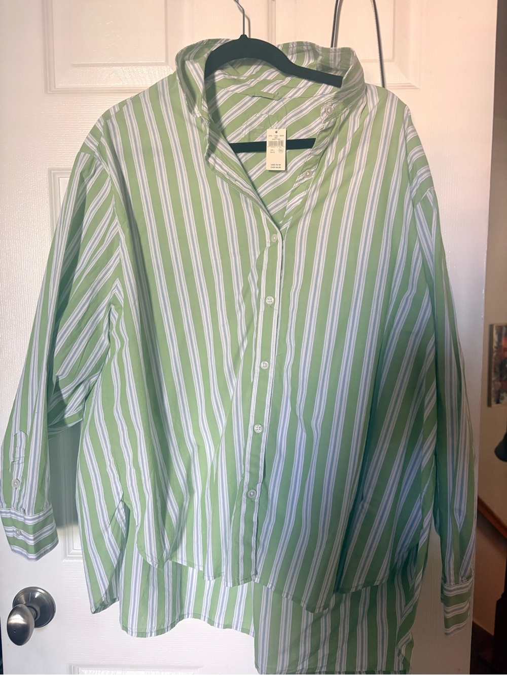 Women’s Flowy Green & White Striped Button-Up Shirt